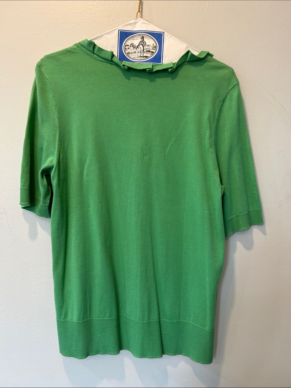 Talbots Green Ruffle-Trim Button-Front Short Sleeve Cardigan - Picture 6 of 7